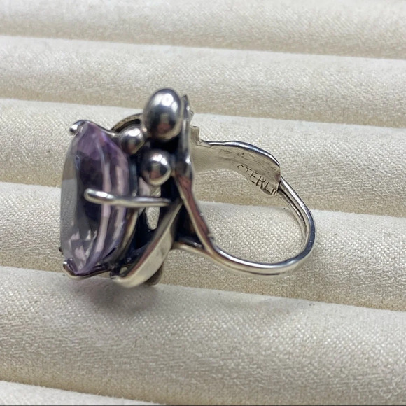Sterling Silver Large Purple Sapphire Stone Statement Ring - Picture 12 of 17